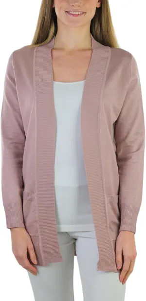 ToBeInStyle Women's Long Sleeve Rib Banded Open Sweater Cardigan