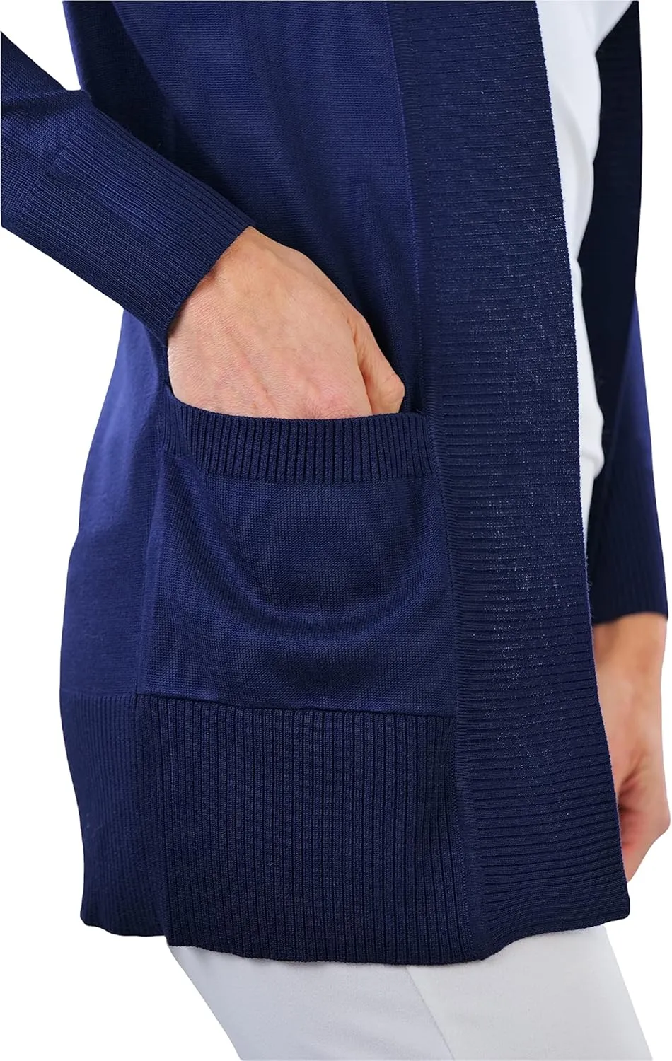 ToBeInStyle Women's Long Sleeve Rib Banded Open Sweater Cardigan