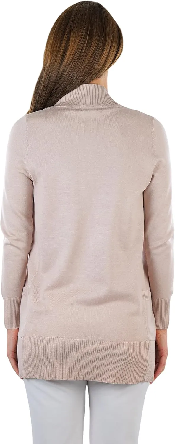 ToBeInStyle Women's Long Sleeve Rib Banded Open Sweater Cardigan