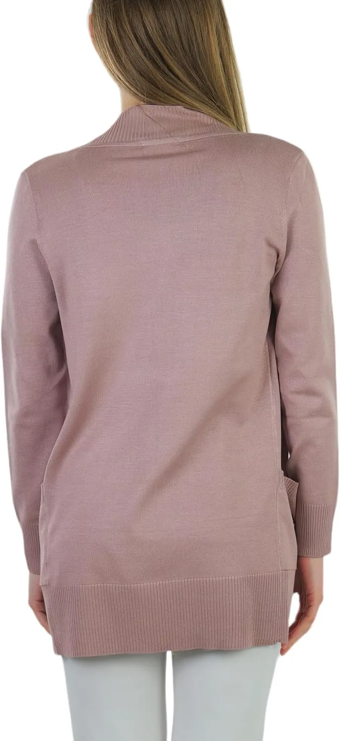 ToBeInStyle Women's Long Sleeve Rib Banded Open Sweater Cardigan