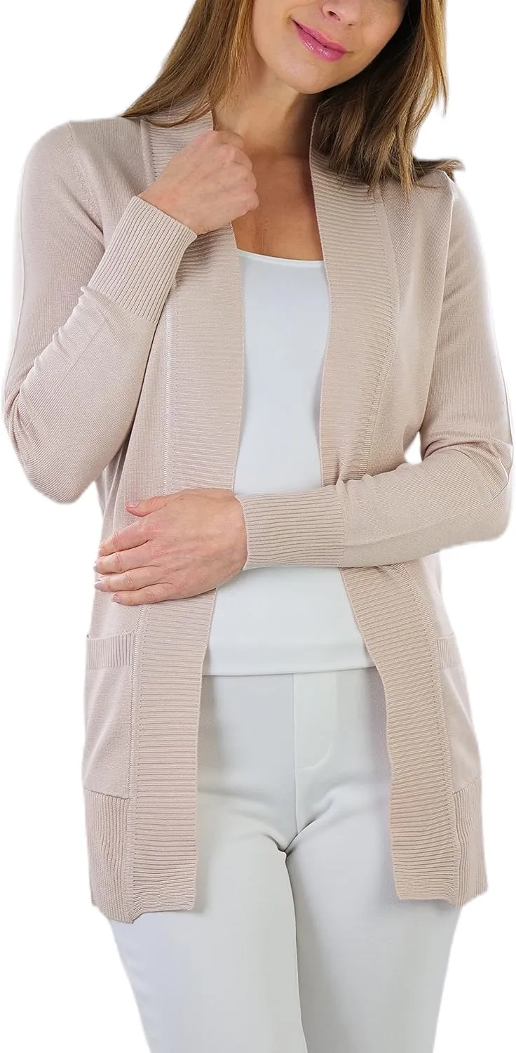 ToBeInStyle Women's Long Sleeve Rib Banded Open Sweater Cardigan