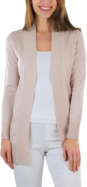ToBeInStyle Women's Long Sleeve Rib Banded Open Sweater Cardigan