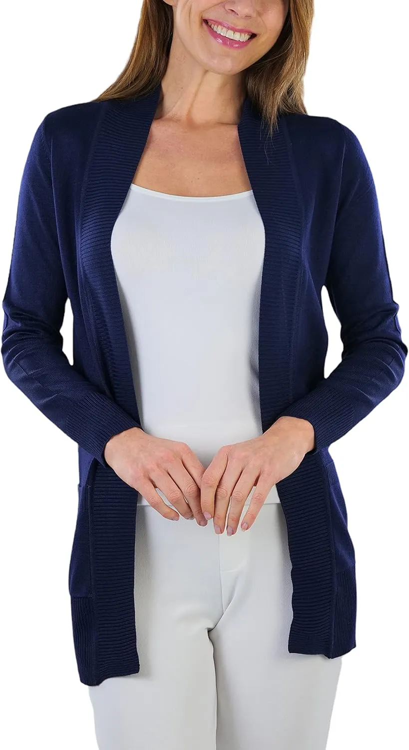 ToBeInStyle Women's Long Sleeve Rib Banded Open Sweater Cardigan