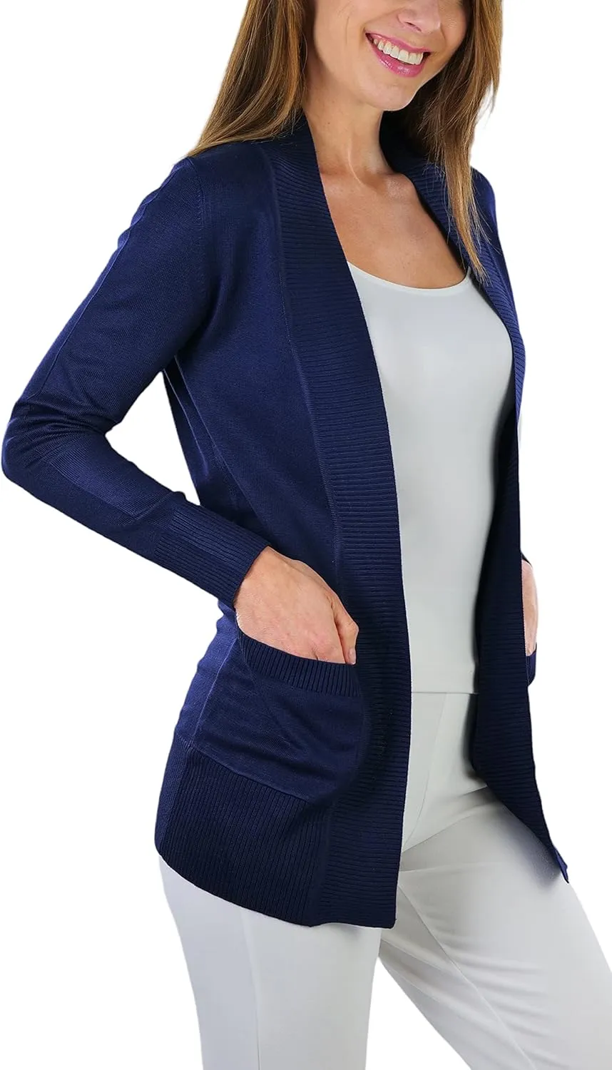 ToBeInStyle Women's Long Sleeve Rib Banded Open Sweater Cardigan