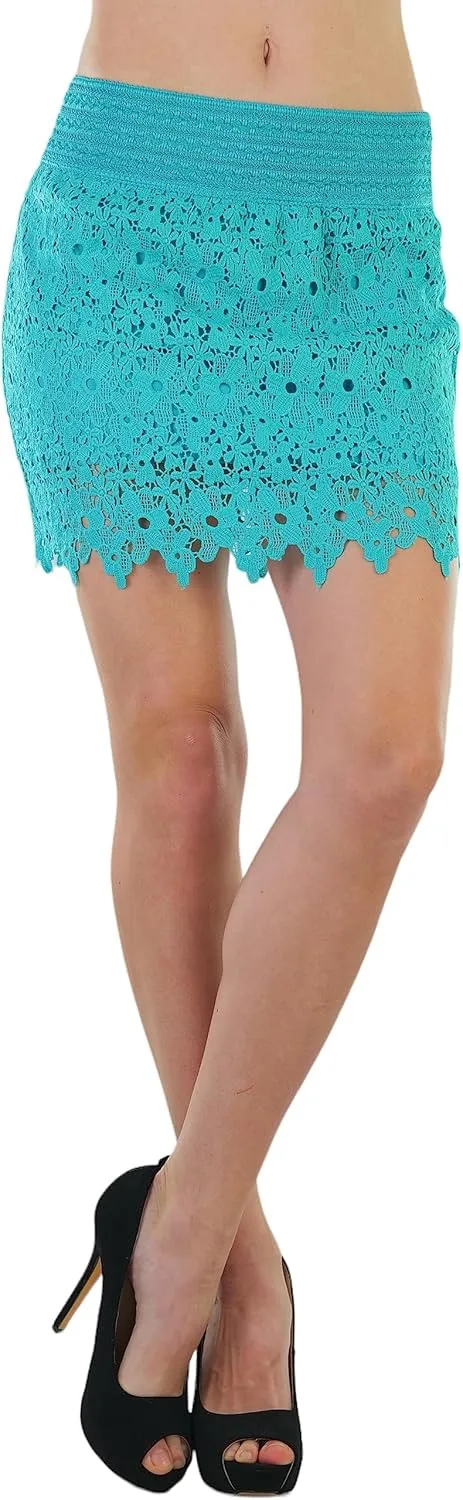 ToBeInStyle Womens Spring and Summer Above Knee Length Lace Lined Knit Skirts