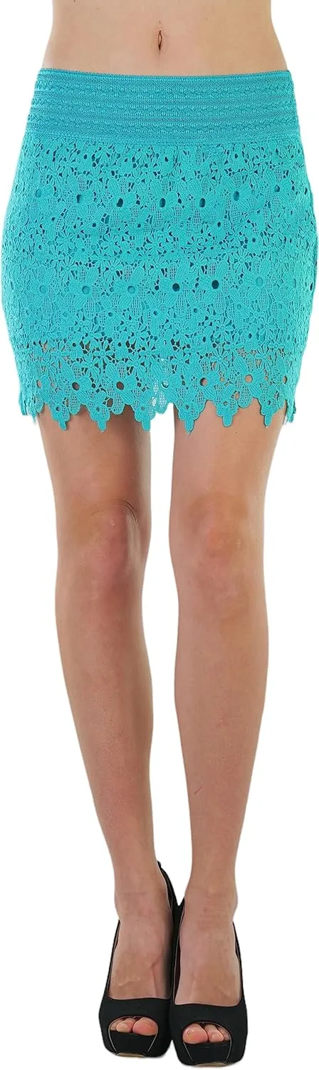 ToBeInStyle Womens Spring and Summer Above Knee Length Lace Lined Knit Skirts