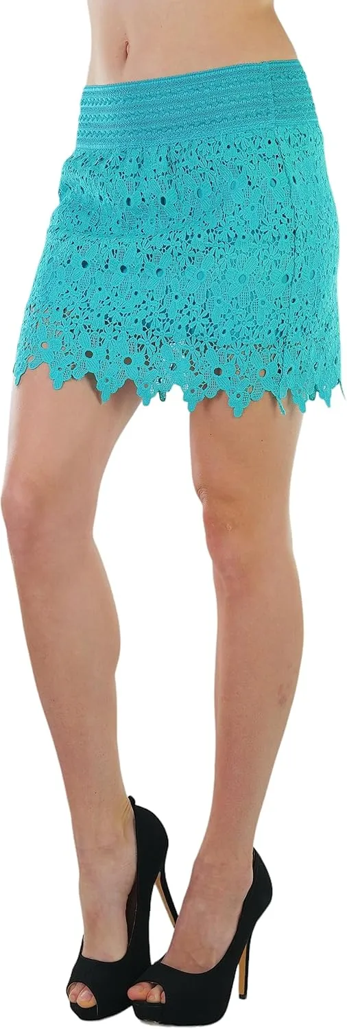 ToBeInStyle Womens Spring and Summer Above Knee Length Lace Lined Knit Skirts