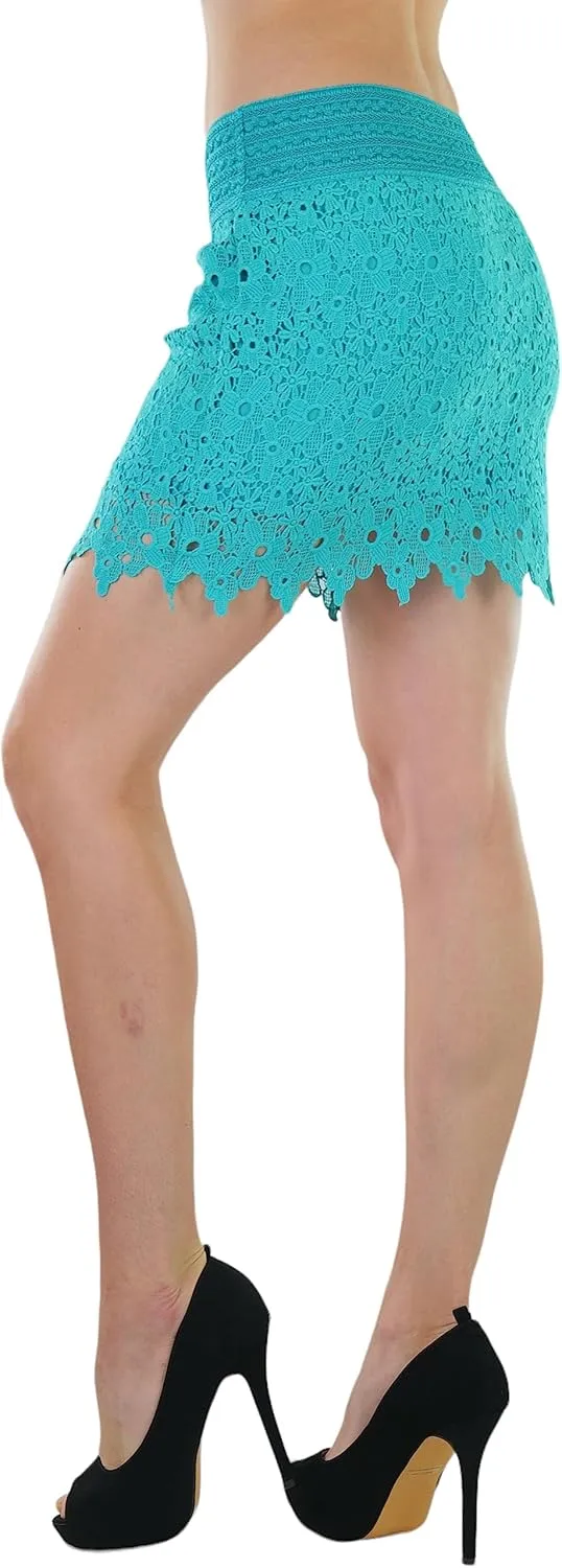 ToBeInStyle Womens Spring and Summer Above Knee Length Lace Lined Knit Skirts