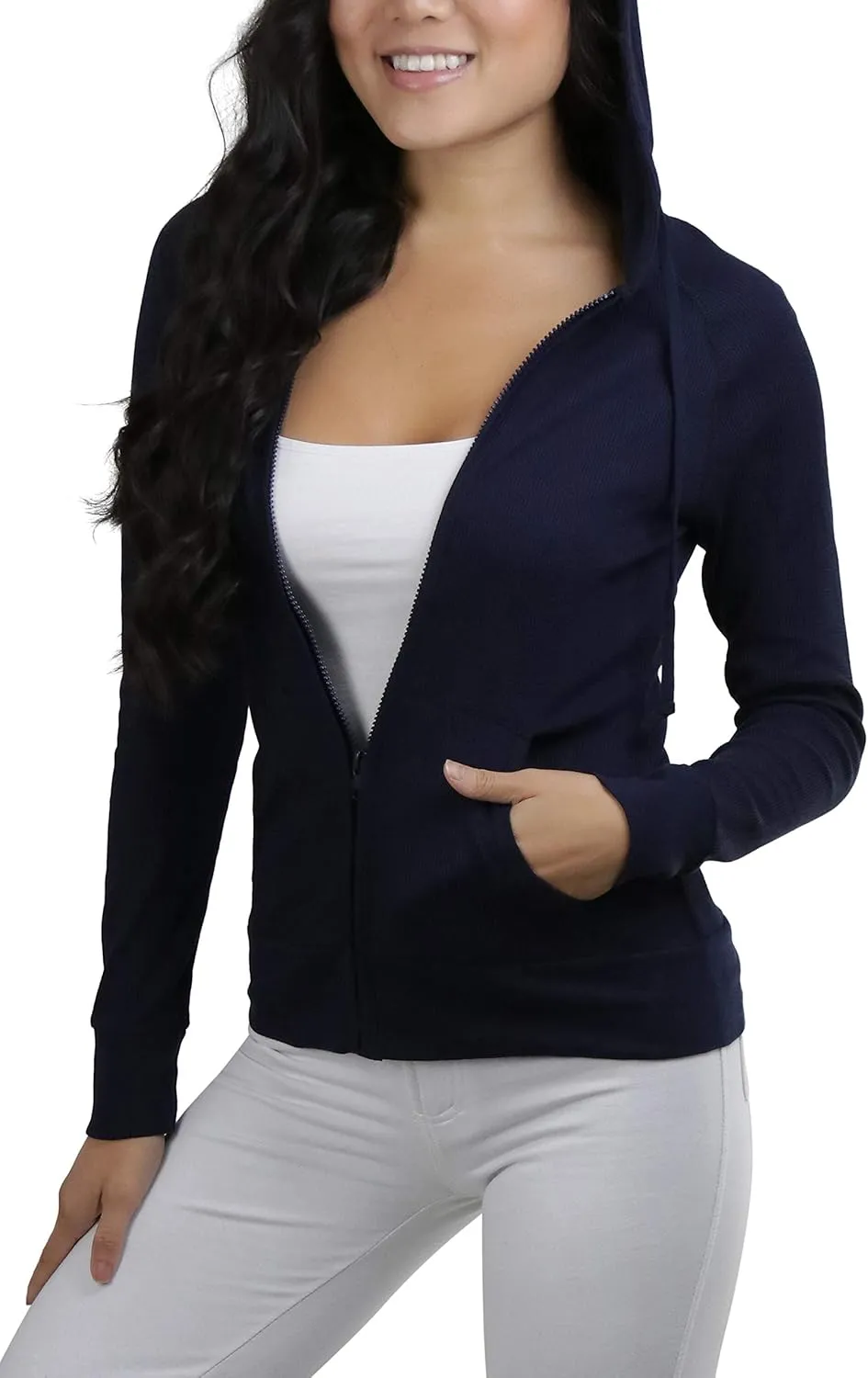 ToBeInStyle Womens Velour Terry Active Cropped Zip-Up Jacket with Hood