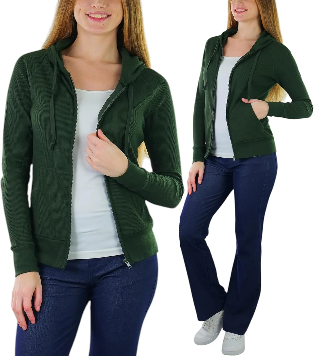 ToBeInStyle Womens Velour Terry Active Cropped Zip-Up Jacket with Hood