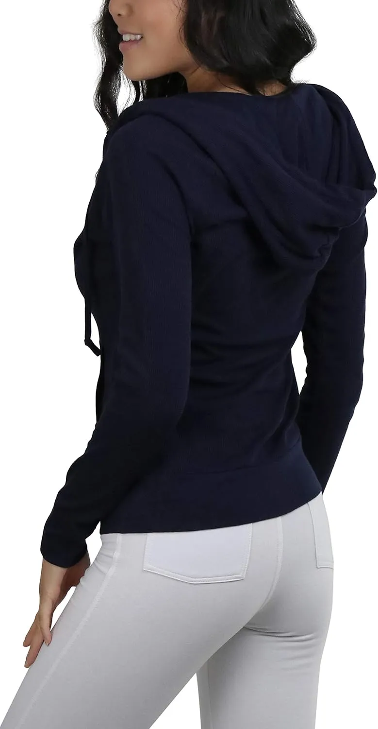 ToBeInStyle Womens Velour Terry Active Cropped Zip-Up Jacket with Hood