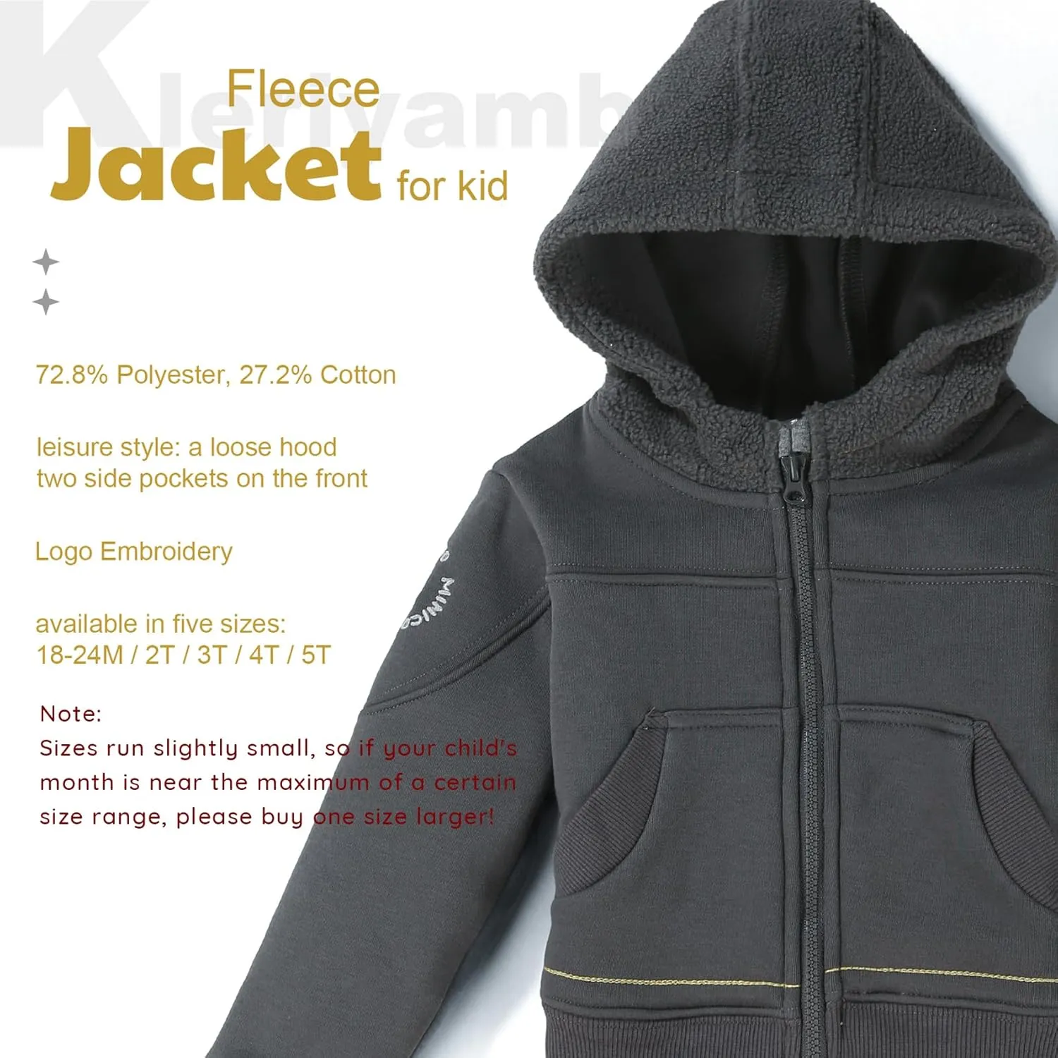 Toddler Boys Girls Fleece Zip-Up Hoodie Solid Color Hooded Jacket for little Kids