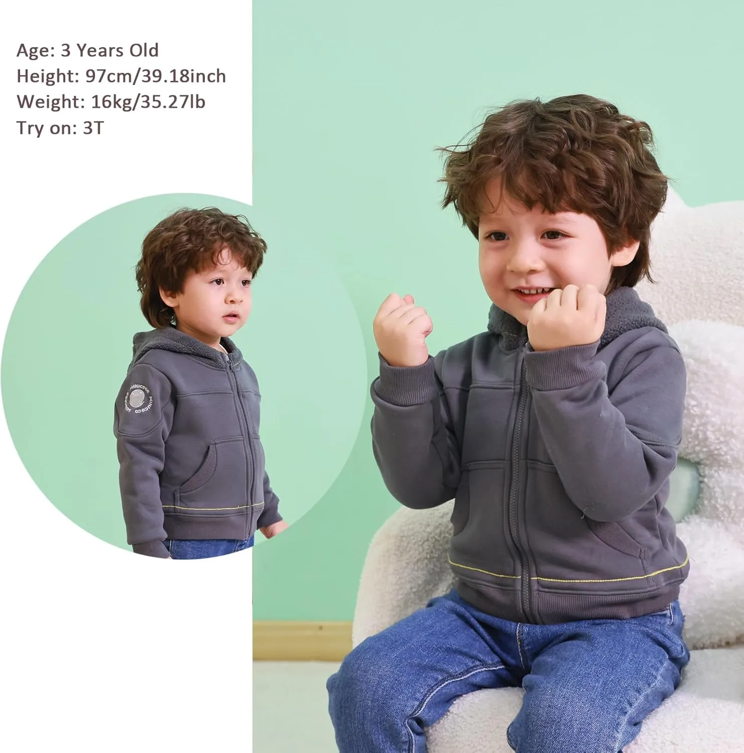 Toddler Boys Girls Fleece Zip-Up Hoodie Solid Color Hooded Jacket for little Kids