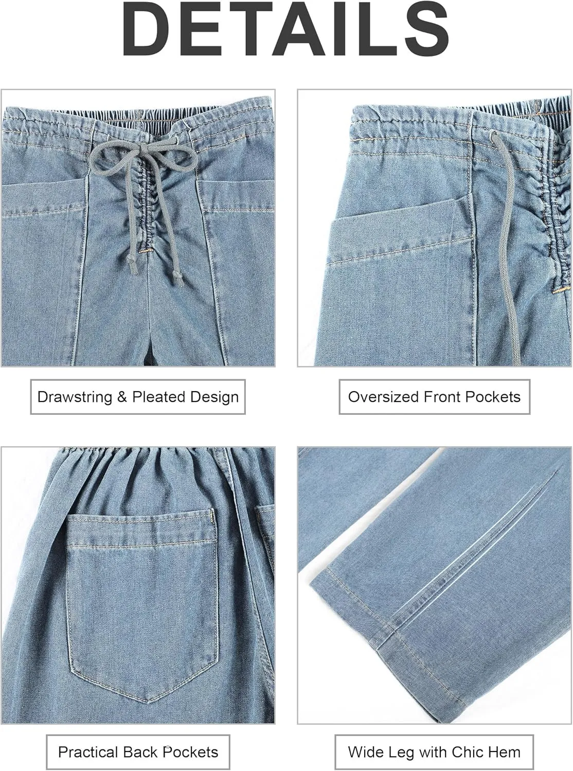 TQD Wide Leg Barrel Jeans for Women Trendy 2025 Mid Rise Baggy Boyfriend Y2K Drawstring Denim Pants with Pockets Relaxed Fit