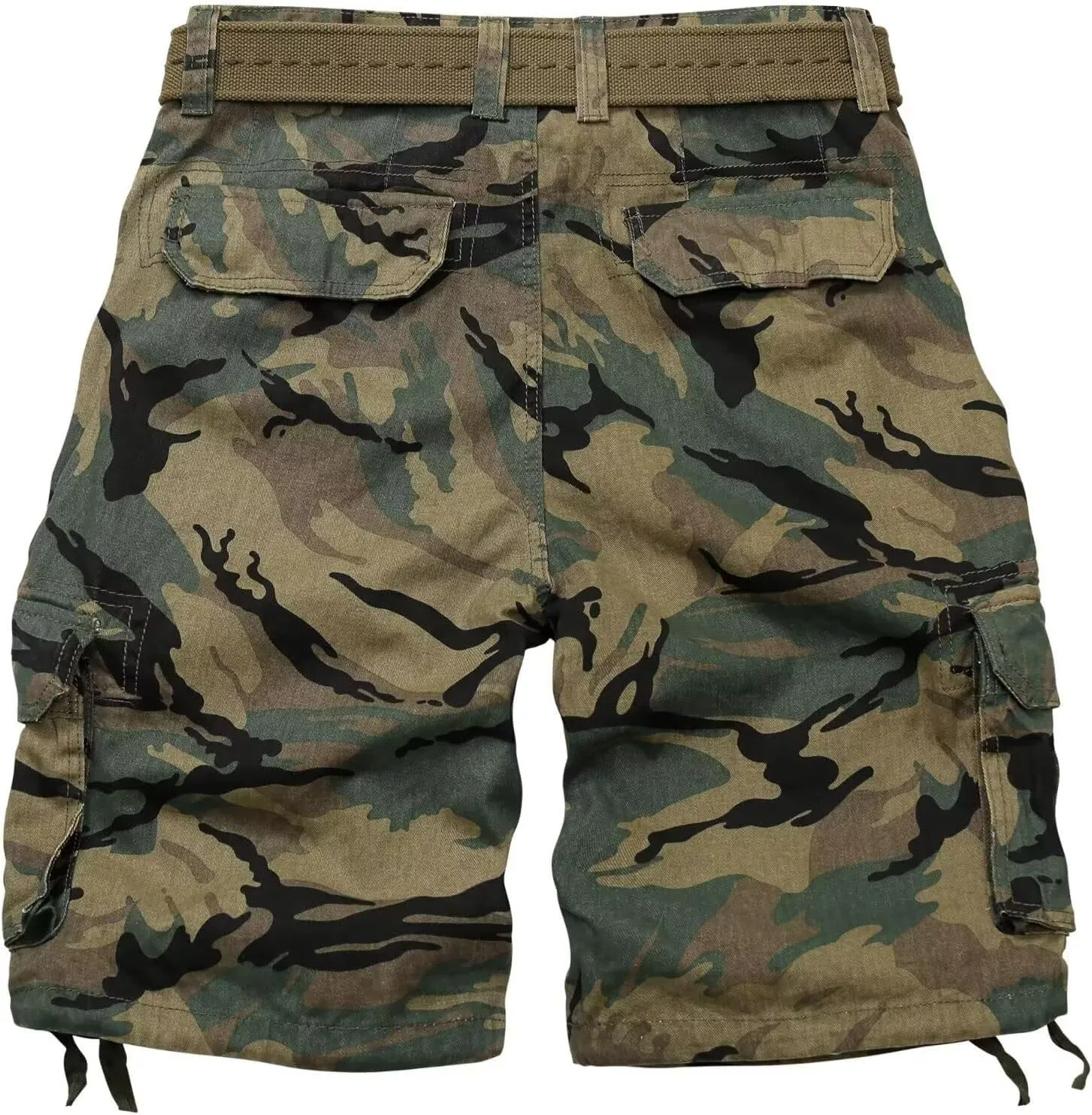 TRGPSG Men's Camo Multi-Pocket Relaxed Fit Casual Shorts,Outdoor Camouflage Twill Cargo Shorts 11" Inseam(No Belt)