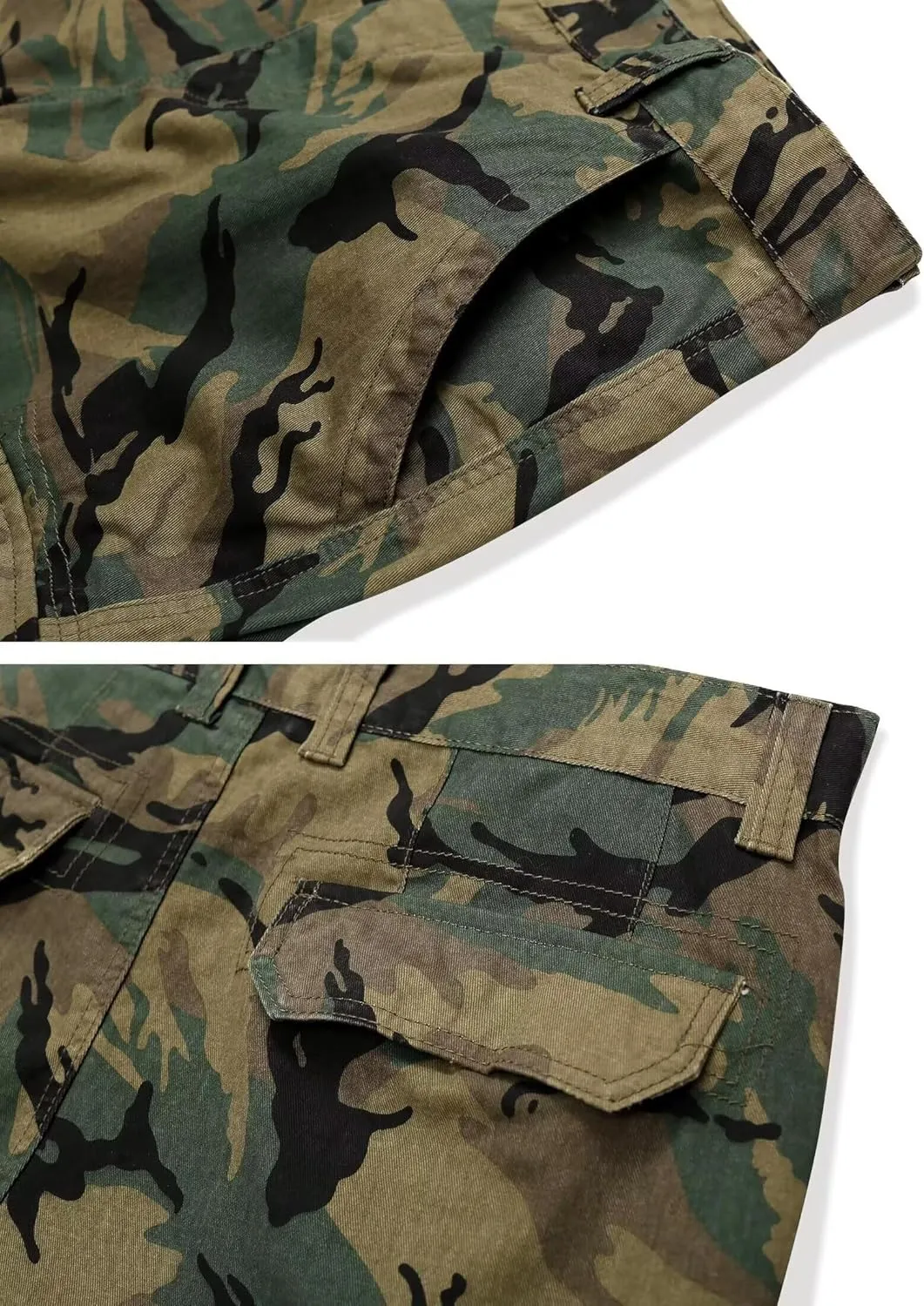 TRGPSG Men's Camo Multi-Pocket Relaxed Fit Casual Shorts,Outdoor Camouflage Twill Cargo Shorts 11" Inseam(No Belt)