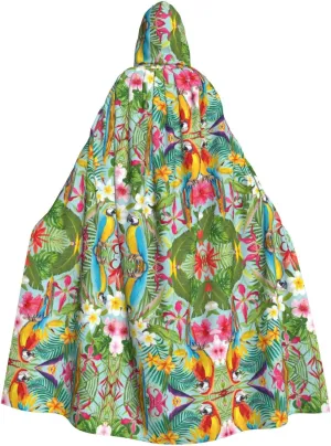Tropical Plants And Parrots Print Hooded Cloak Wizard Cape Halloween Witch Costume For Men Women Cosplay Party Capes