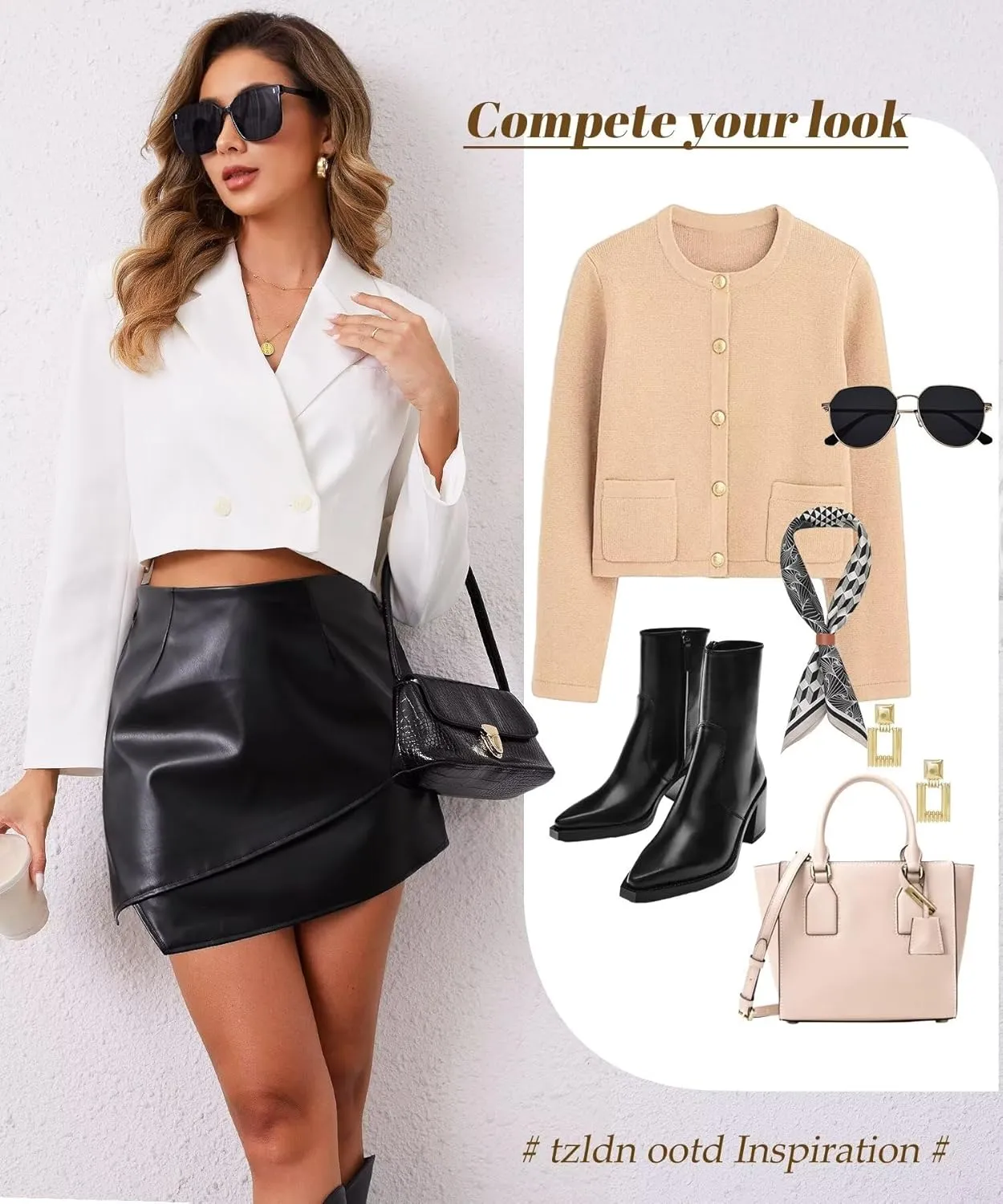 TZLDN Women's Faxu Leather Skorts High Waisted Wrap Pleather Shorts A-line Asymmetrical Split Hem PU Dressy Mini Skirt