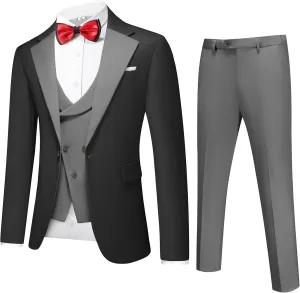UNINUKOO Mens Tuxedo Suit Set 3 Piece Slim Fit One Button Formal Wedding Party Prom Suits for Men