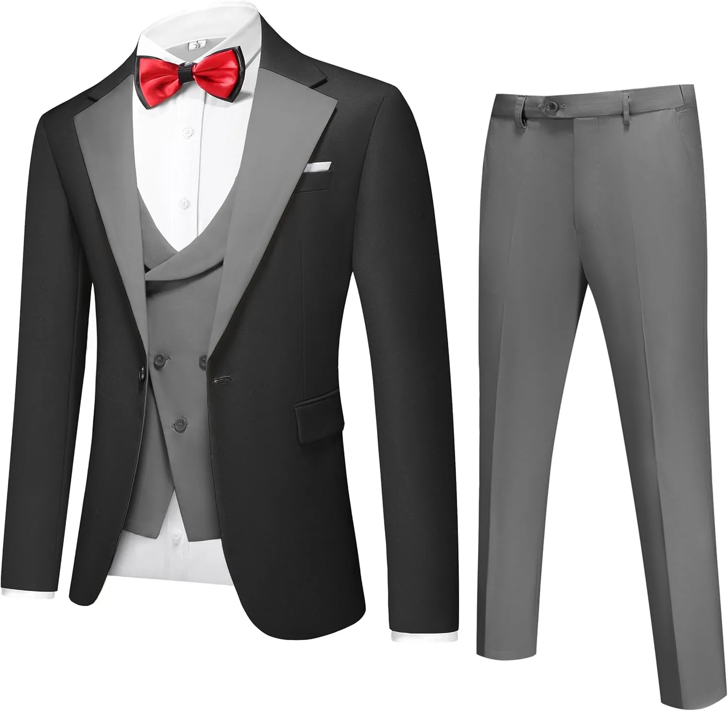 UNINUKOO Mens Tuxedo Suit Set 3 Piece Slim Fit One Button Formal Wedding Party Prom Suits for Men