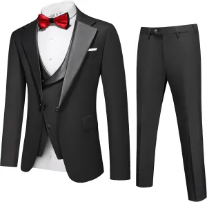 UNINUKOO Mens Tuxedo Suit Set 3 Piece Slim Fit One Button Formal Wedding Party Prom Suits for Men