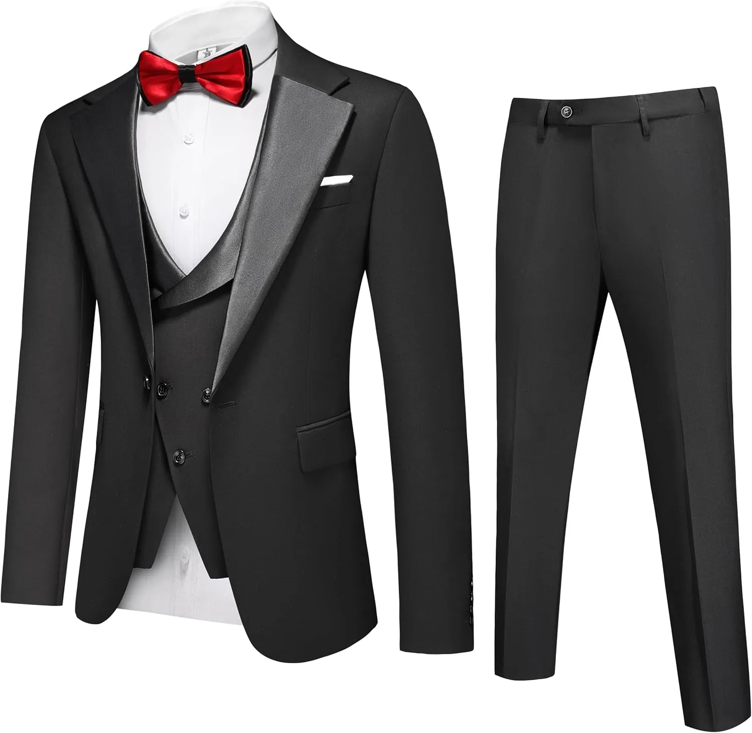 UNINUKOO Mens Tuxedo Suit Set 3 Piece Slim Fit One Button Formal Wedding Party Prom Suits for Men