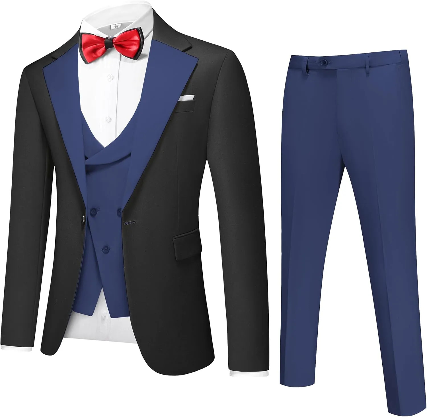 UNINUKOO Mens Tuxedo Suit Set 3 Piece Slim Fit One Button Formal Wedding Party Prom Suits for Men