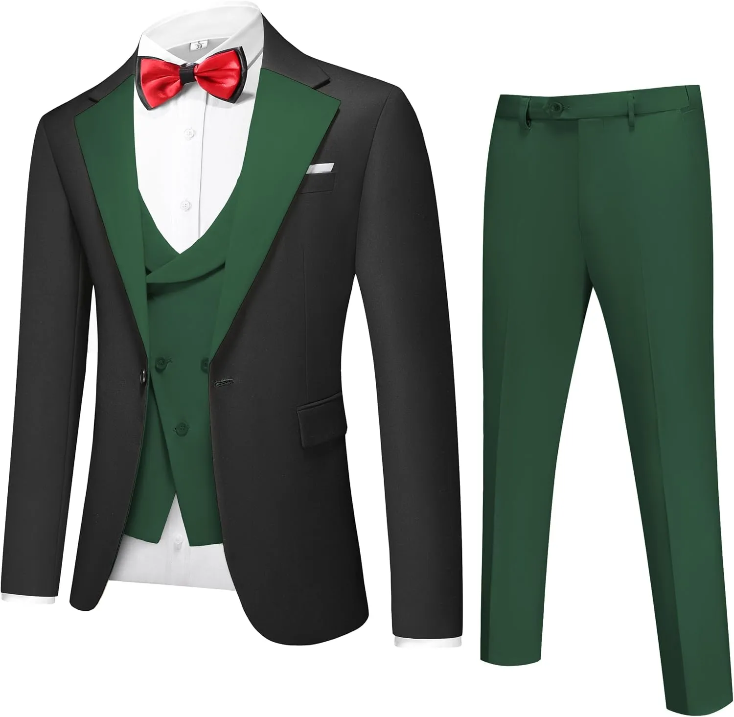 UNINUKOO Mens Tuxedo Suit Set 3 Piece Slim Fit One Button Formal Wedding Party Prom Suits for Men