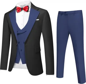 UNINUKOO Mens Tuxedo Suit Set 3 Piece Slim Fit One Button Formal Wedding Party Prom Suits for Men