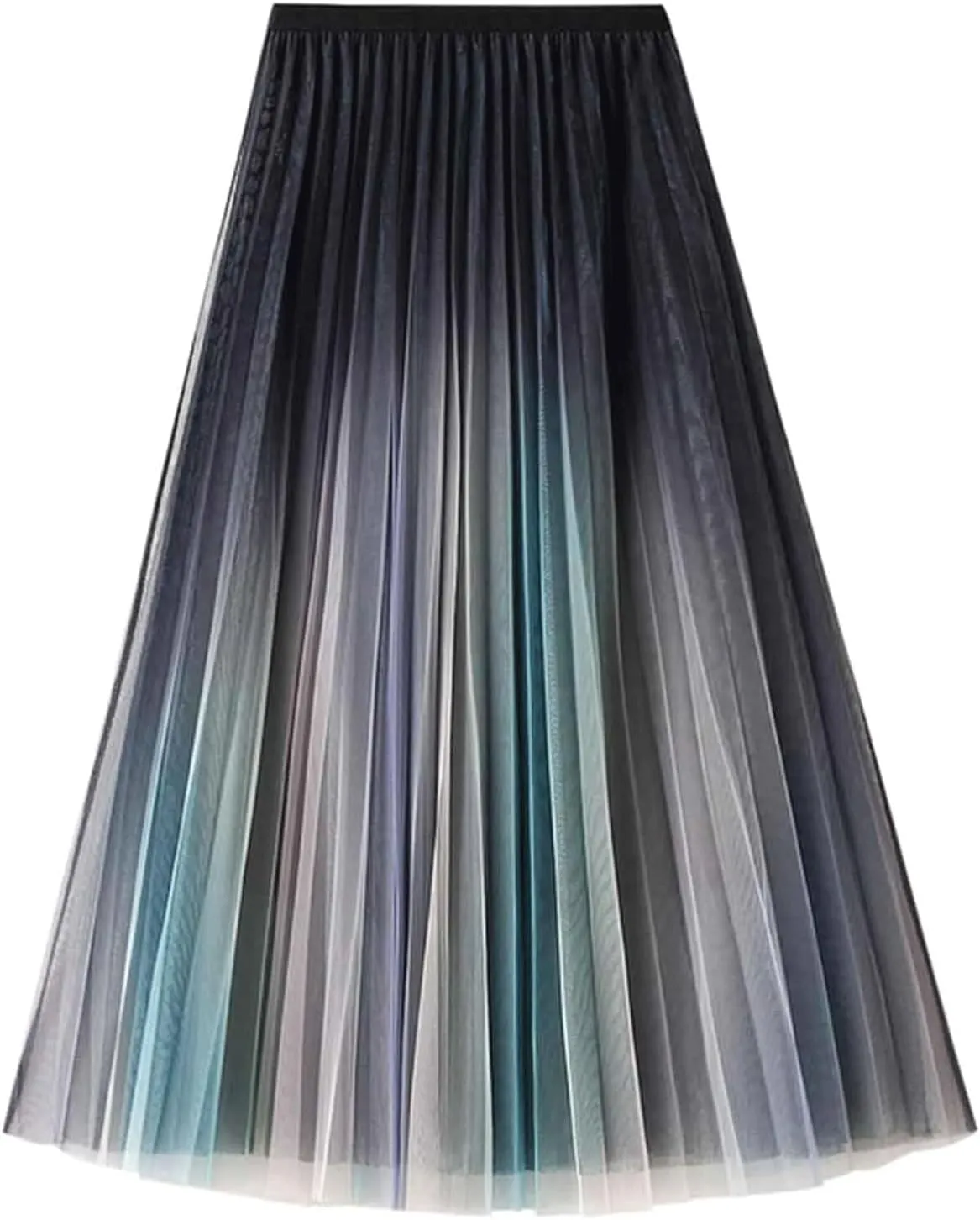 Unique Tulle Skirt Elegant Gradient Pleated Mesh Midi Skirts Elastic High Waist Swing Chiffon Skirts for Women and Girls