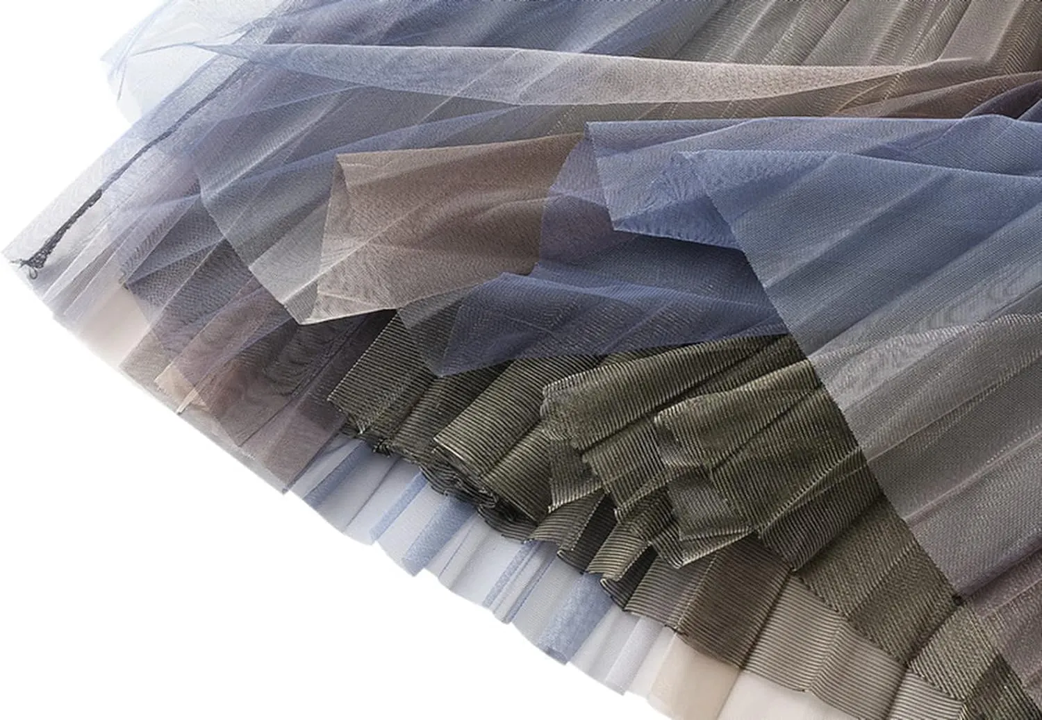 Unique Tulle Skirt Elegant Gradient Pleated Mesh Midi Skirts Elastic High Waist Swing Chiffon Skirts for Women and Girls
