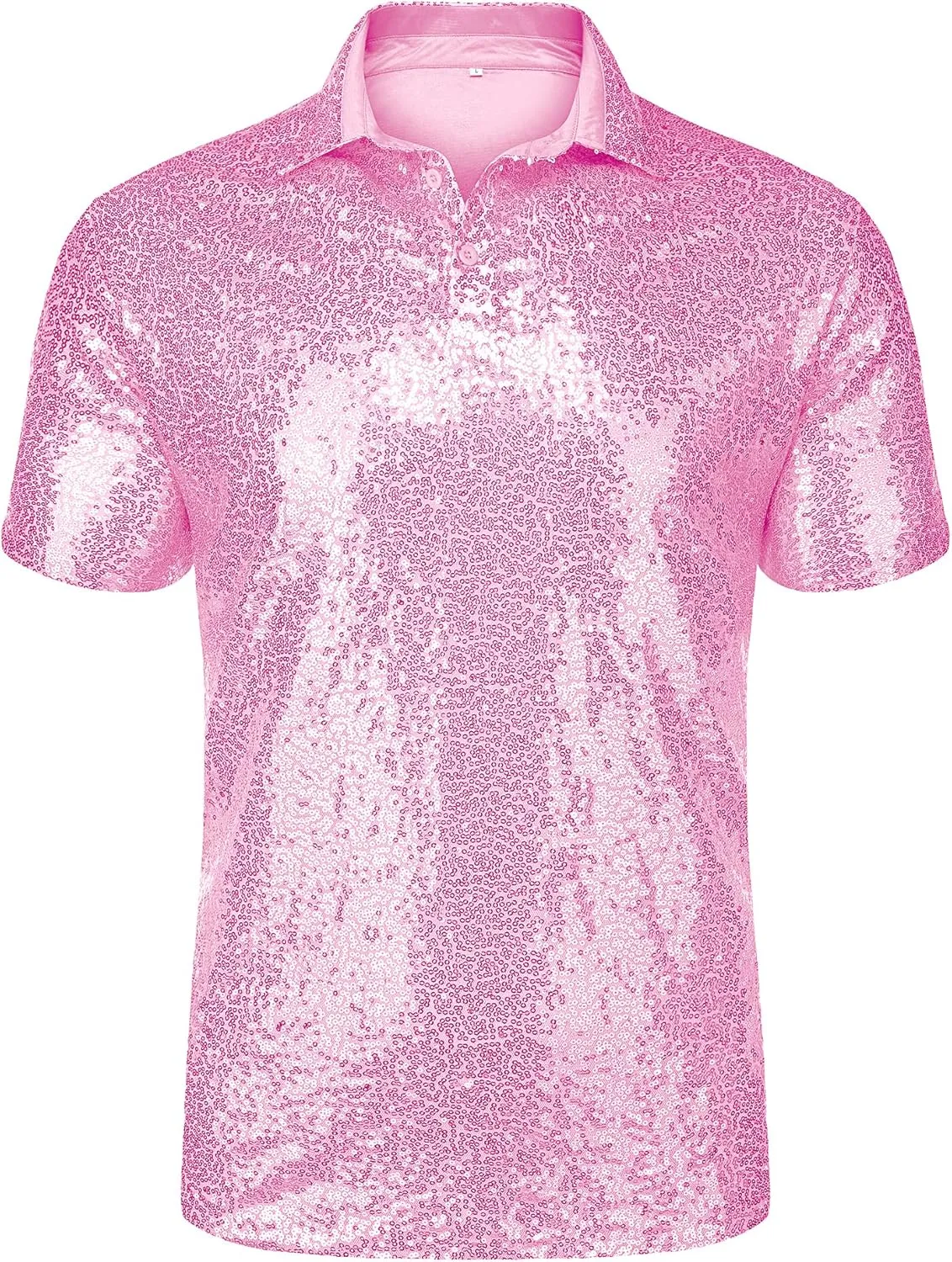 URRU Men's Relaxed Short Sleeve Turndown Sparkle Sequins Polo Shirts 70s Disco Nightclub Party Shirt Top