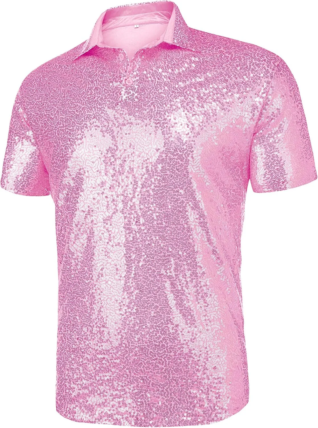 URRU Men's Relaxed Short Sleeve Turndown Sparkle Sequins Polo Shirts 70s Disco Nightclub Party Shirt Top