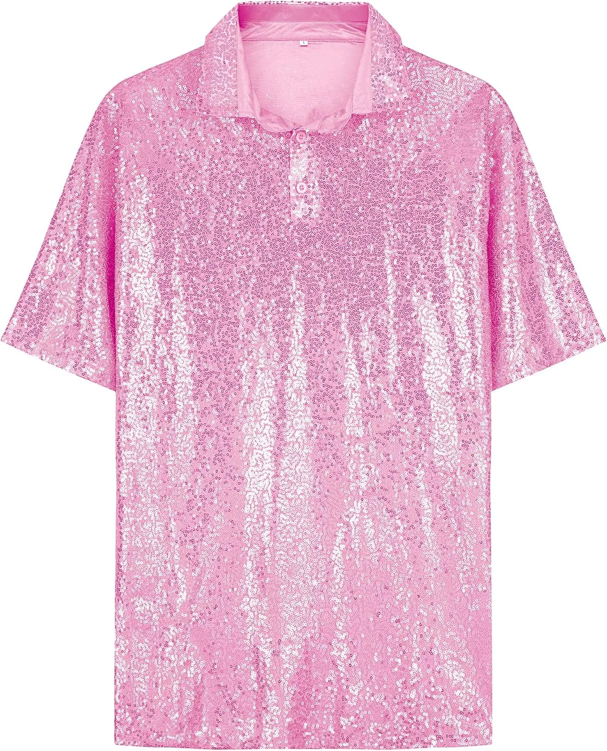 URRU Men's Relaxed Short Sleeve Turndown Sparkle Sequins Polo Shirts 70s Disco Nightclub Party Shirt Top