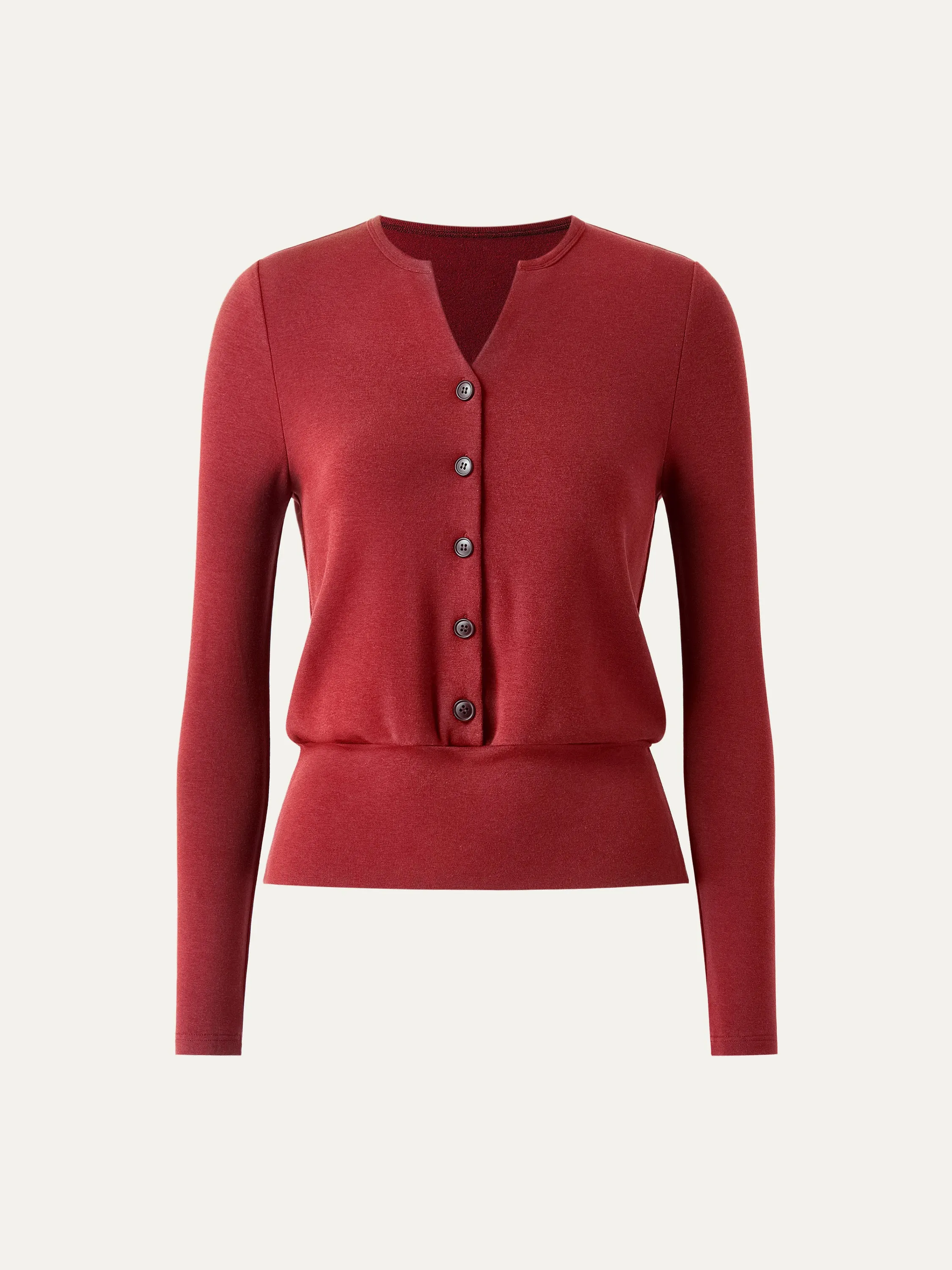V-Neck Long Sleeve Half-Placket Top