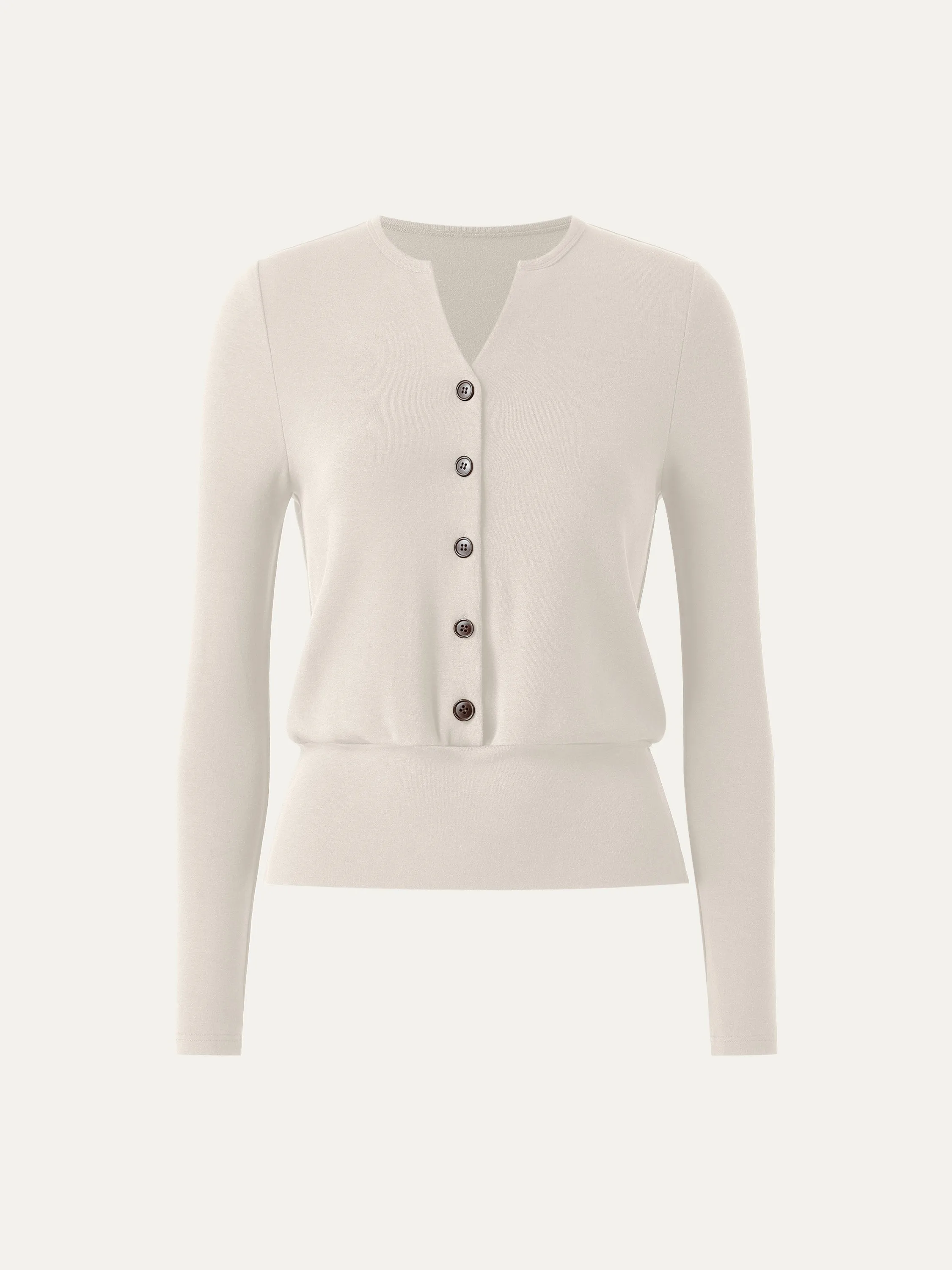 V-Neck Long Sleeve Half-Placket Top