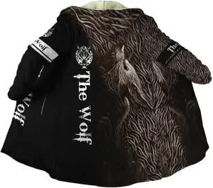 Viking Men's Hooded Cloak, Norse Mythology Tattoo 3D Full Print, Winter Warm Faux Cashmere Coat, Casual Jacket Parka