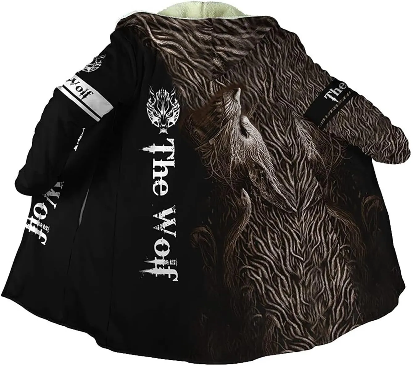 Viking Men's Hooded Cloak, Norse Mythology Tattoo 3D Full Print, Winter Warm Faux Cashmere Coat, Casual Jacket Parka