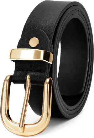 VONMELLI Women's Belt for Jean, Leather Belt for Women Dress Pant with Fashion Gold Buckle