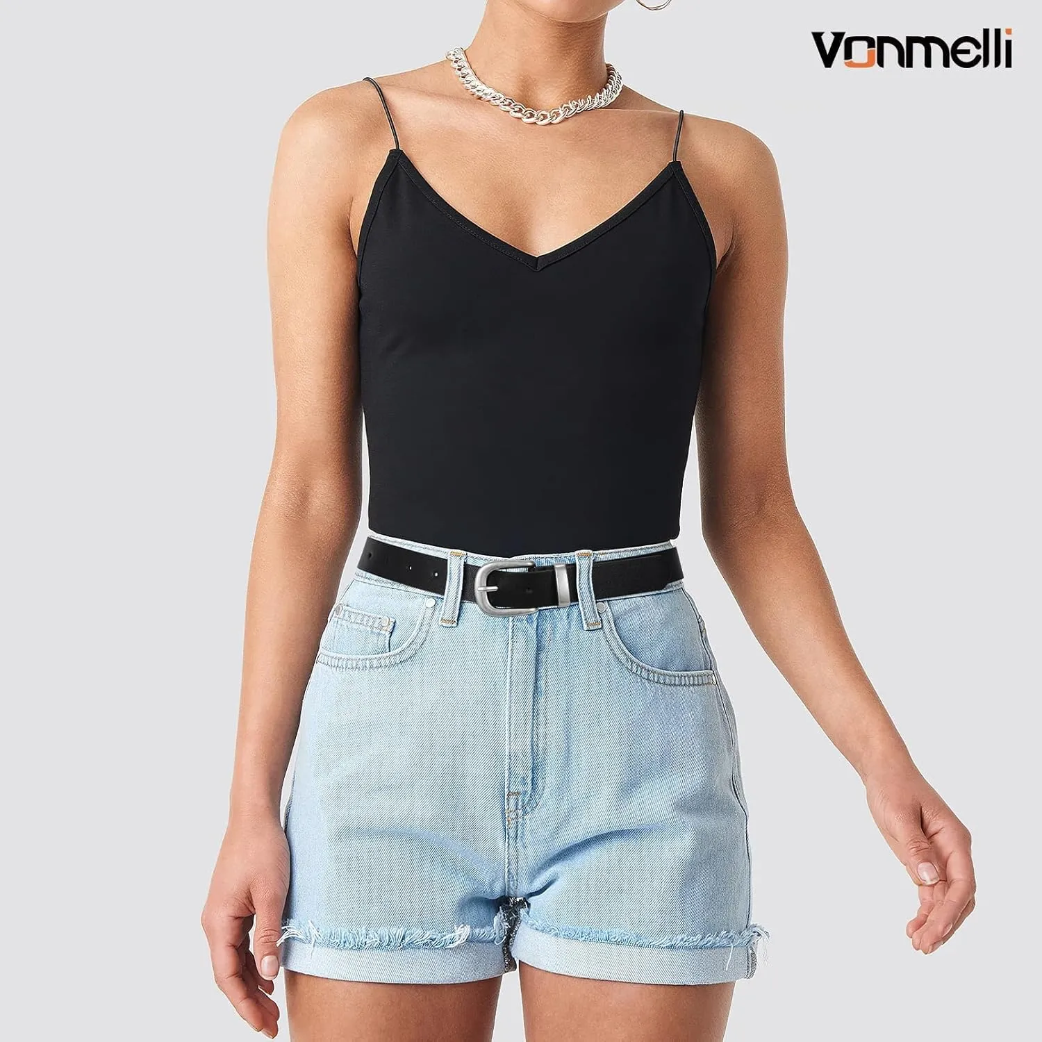 VONMELLI Women's Belt for Jean, Leather Belt for Women Dress Pant with Fashion Gold Buckle