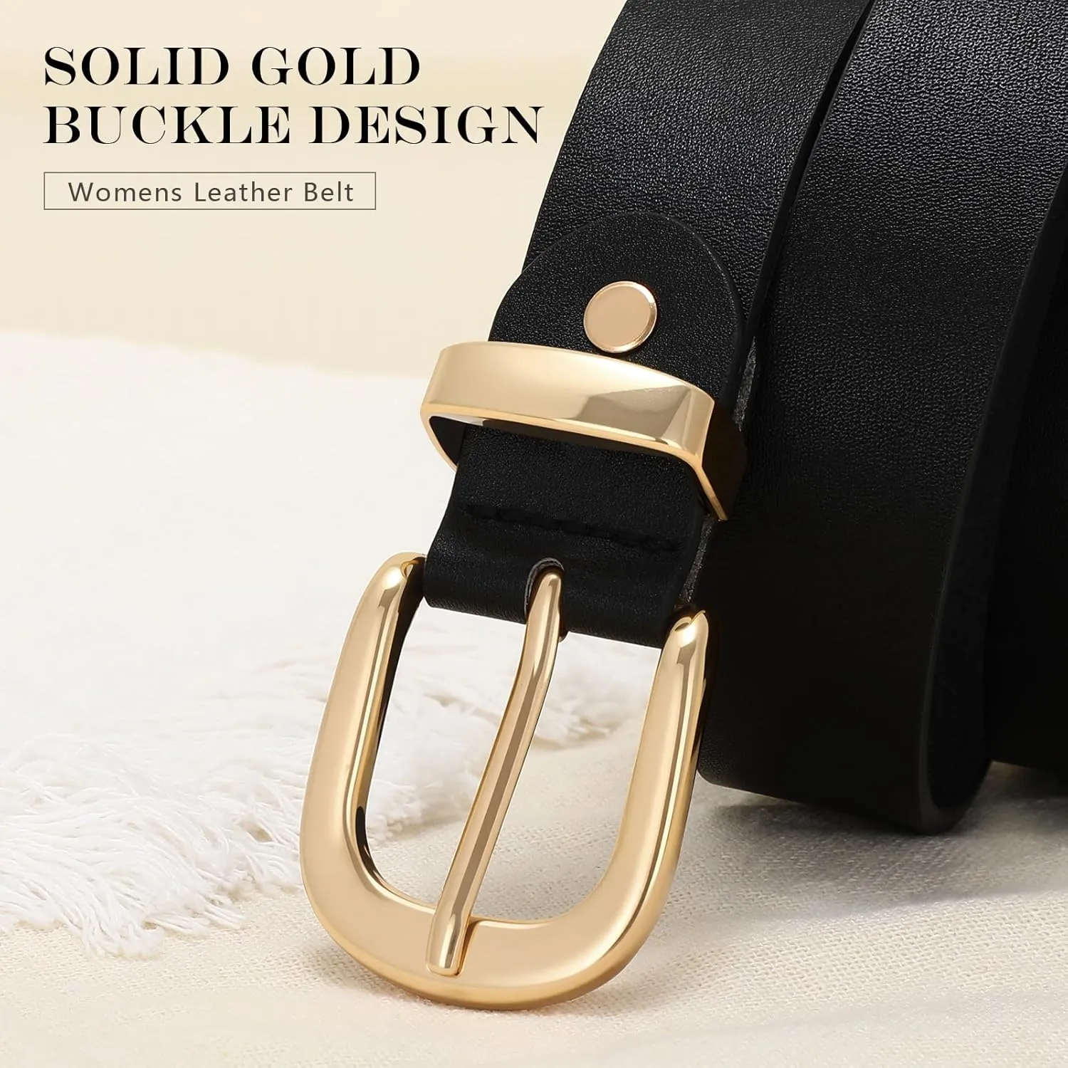 VONMELLI Women's Belt for Jean, Leather Belt for Women Dress Pant with Fashion Gold Buckle