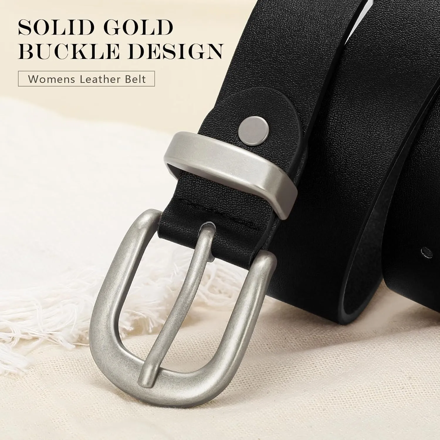 VONMELLI Women's Belt for Jean, Leather Belt for Women Dress Pant with Fashion Gold Buckle