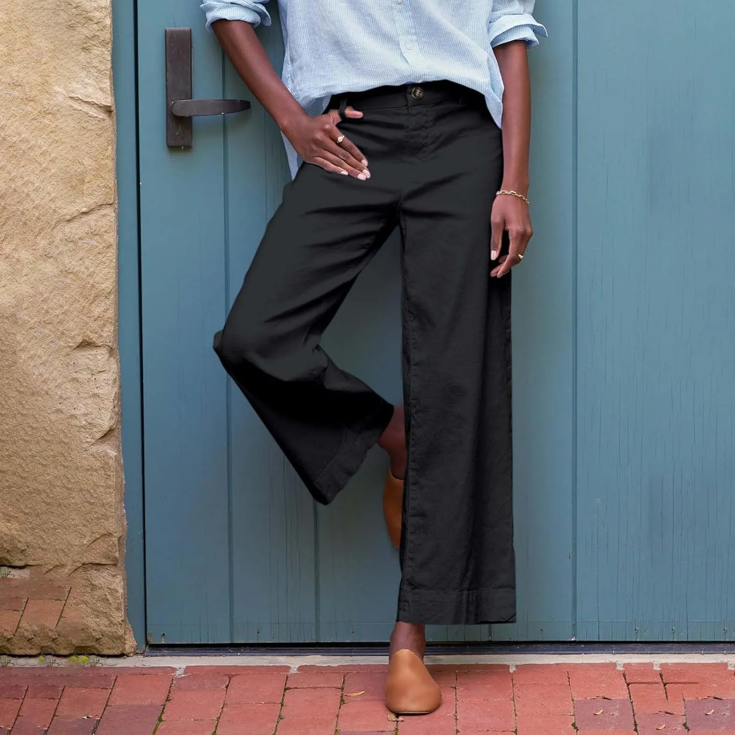 Wide Leg Cropped Pants for Women Linen Trousers for Woman Boho Pant Trendy Summer Work Pants for Women 2025