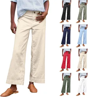 Wide Leg Cropped Pants for Women Linen Trousers for Woman Boho Pant Trendy Summer Work Pants for Women 2025