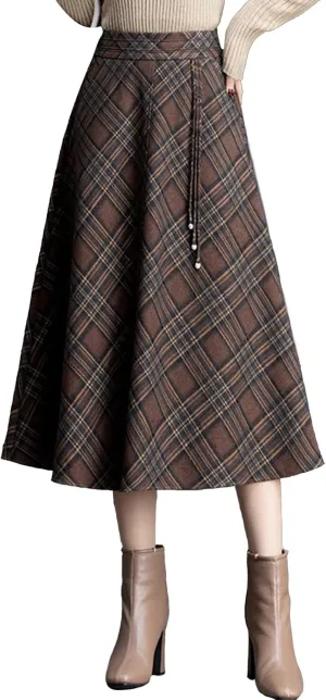 Winter Warm Midi Skirt for Women Casual Elastic High Waist A-line Pleated Flare Skirt for Wedding Party