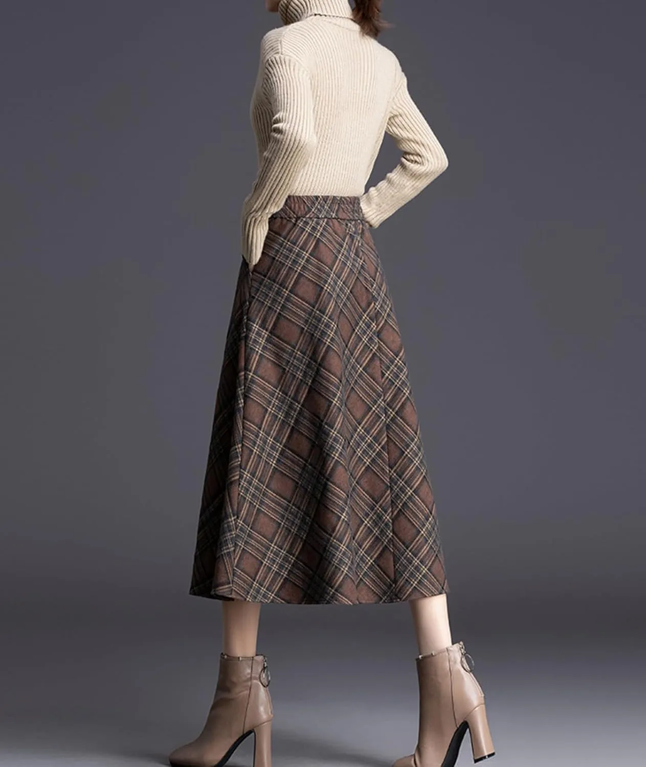 Winter Warm Midi Skirt for Women Casual Elastic High Waist A-line Pleated Flare Skirt for Wedding Party
