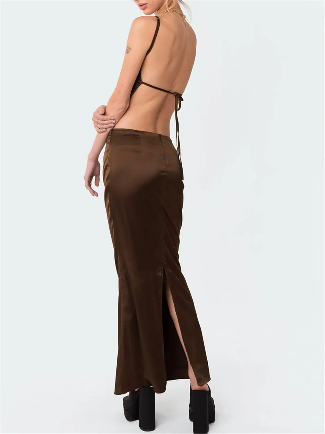 Women 2 Piece Skirt Set Sleeveless Hollow Crop Tops Bodycon Wrap Maxi Skirt Outfit Y2k Summer Party Club Streetwear