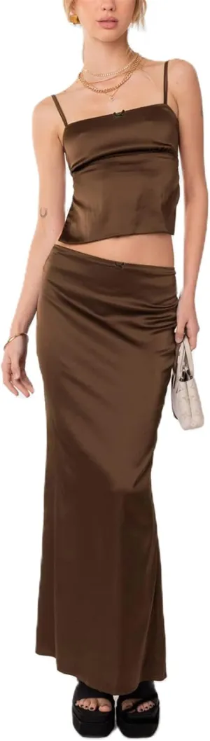 Women 2 Piece Skirt Set Sleeveless Hollow Crop Tops Bodycon Wrap Maxi Skirt Outfit Y2k Summer Party Club Streetwear