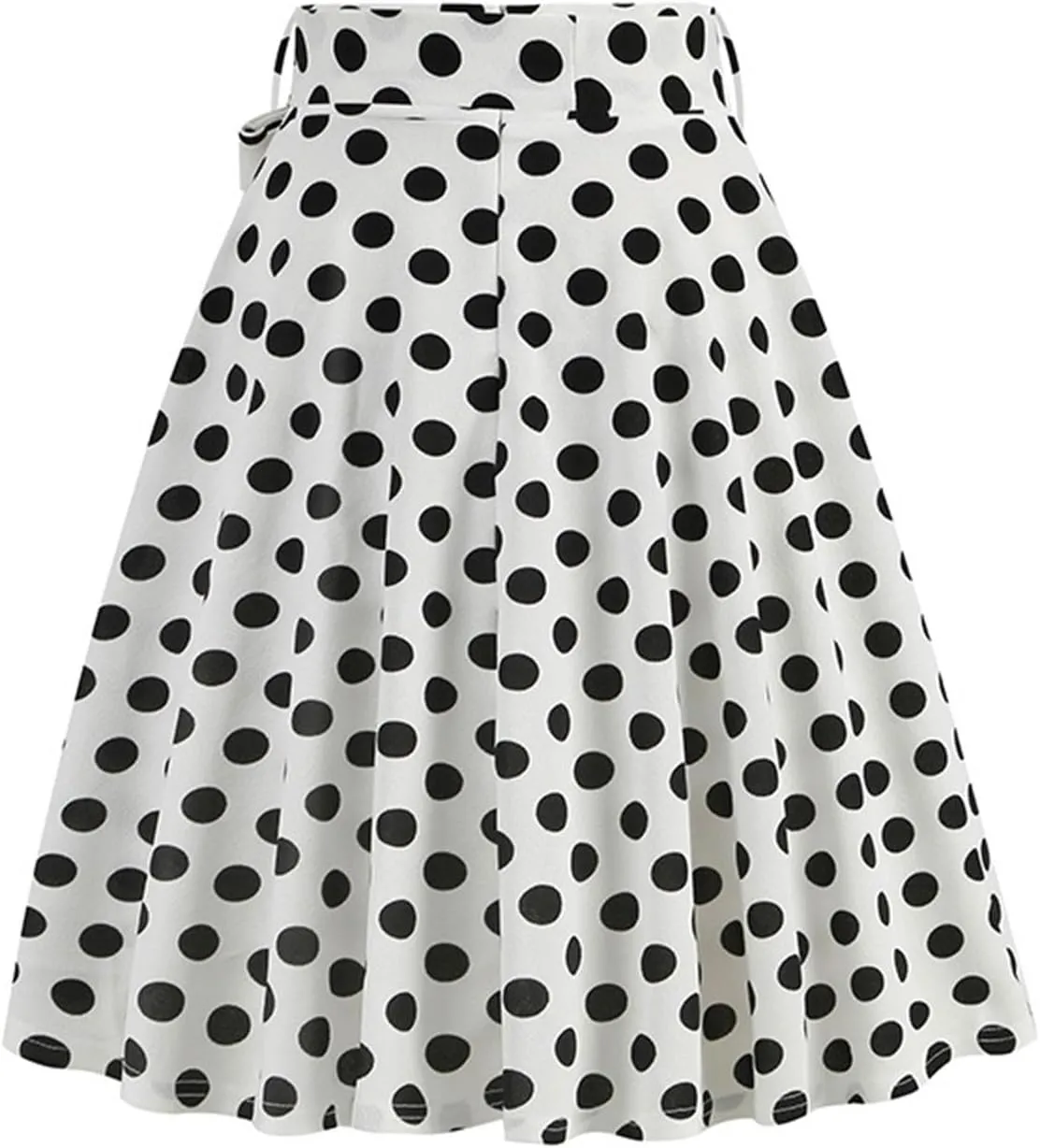 Women 50s Vintage Polka Dot A Line Pleated Midi Skirt Tie Up High Wiast Knee Length Flared Skirt Cocktail Swing Skirts