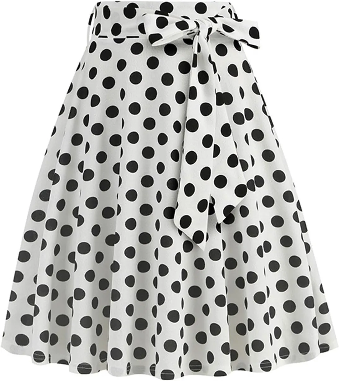Women 50s Vintage Polka Dot A Line Pleated Midi Skirt Tie Up High Wiast Knee Length Flared Skirt Cocktail Swing Skirts